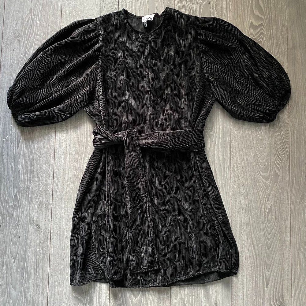 GANNI Pleated Satin Dress